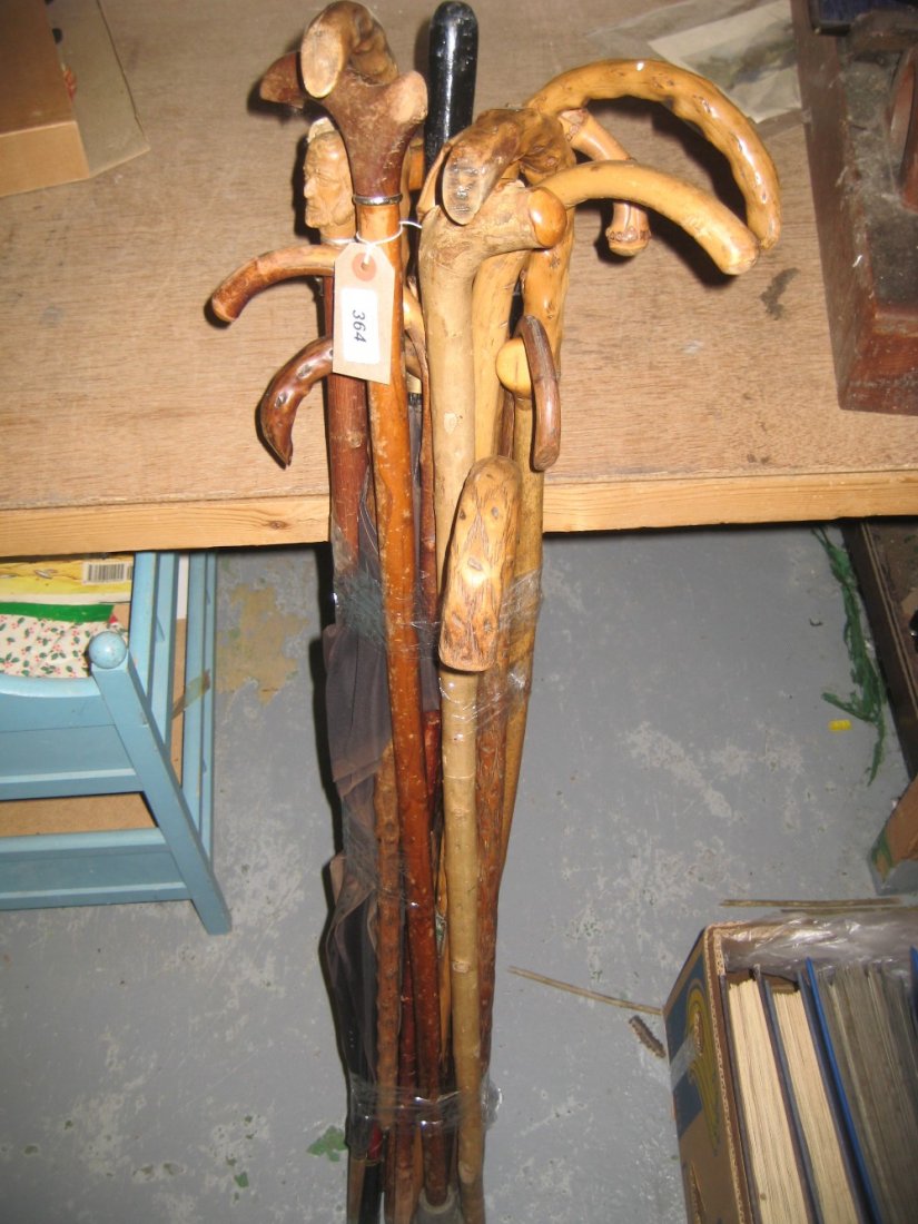 Large collection of various walking sticks including a (1 of 1)