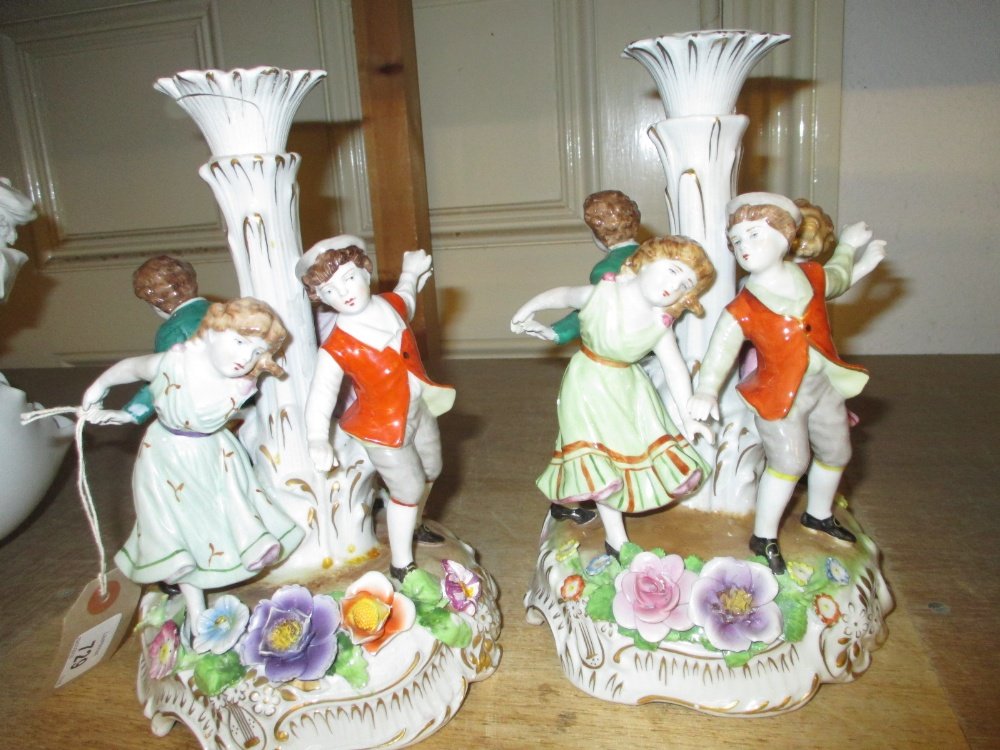 Pair of continental porcelain candlesticks / comport (1 of 1)