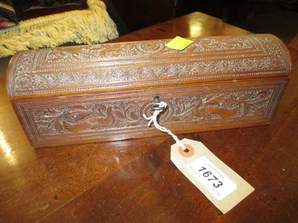 Small 19th Century Indian dome top box carved with (1 of 1)