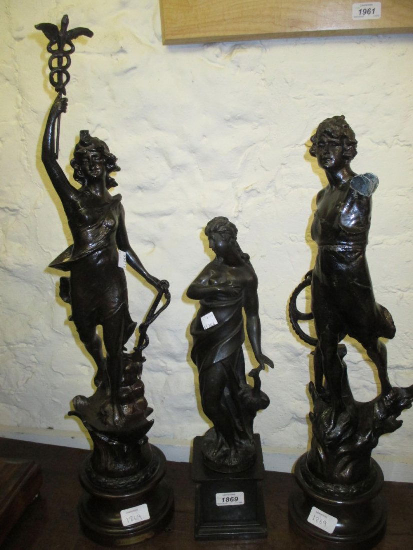 Heavy patinated cast metal figure of a maiden with (1 of 1)