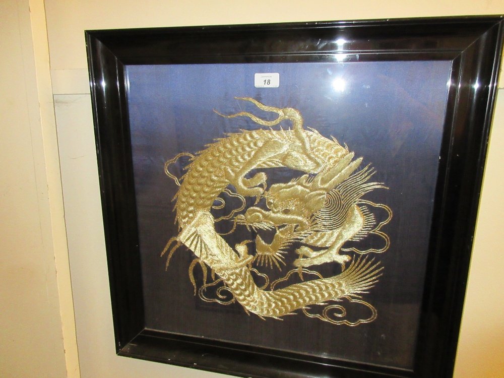 Chinese gold thread work dragon picture housed in an (1 of 1)