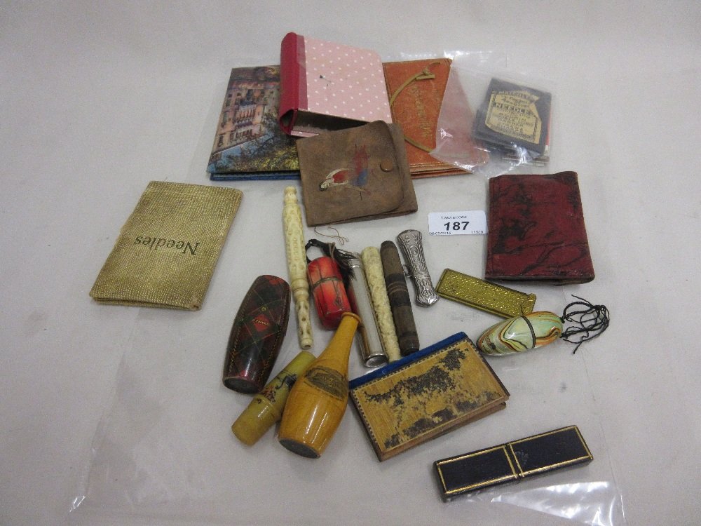 Quantity of various needle cases including a Tunbridge: Quantity of various needle cases including a Tunbridge ware case (a/f)