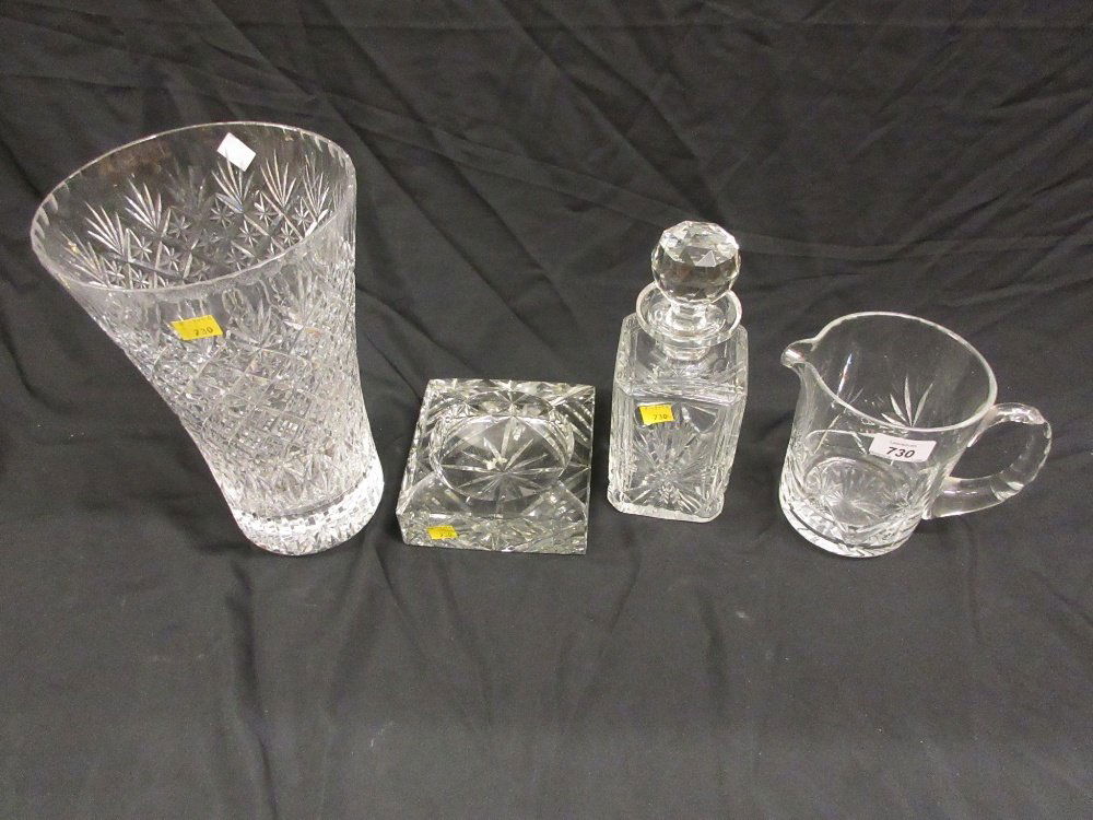 Edinburgh crystal part suite of drinking glasses,: Edinburgh crystal part suite of drinking glasses, together with a pair of Thomas Webb brandy glasses, a square cut glass decanter, a vase, jug and ashtray