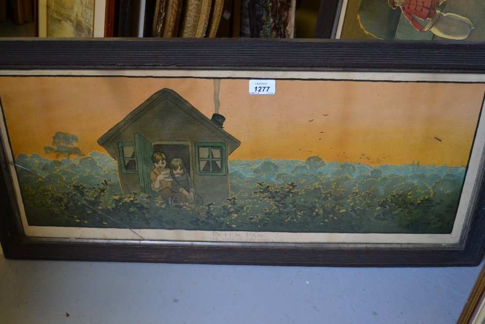 After John Hassall, set of three lithographs, ' Peter: After John Hassall, set of three lithographs, ' Peter Pan, the Pillar Dance, ' The Approach of the Indians ' and ' At the Tops of the Trees ', published 1907 by Lawrence and Jellicoe, London, two oak