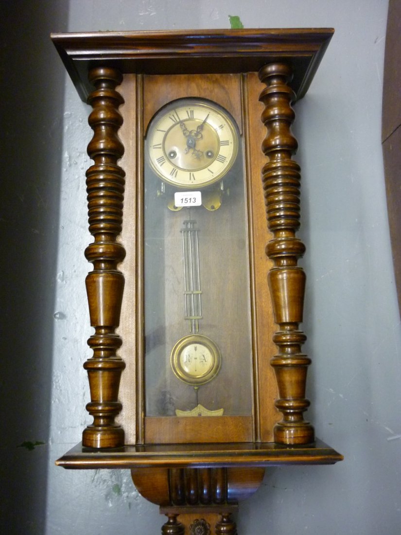 Vienna style walnut two train wall clock together with (1 of 1)