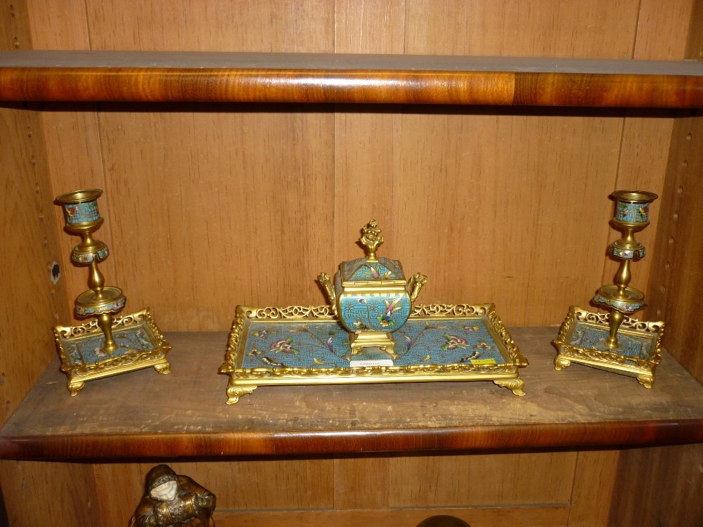 19th Century French champleve enamel and ormolu three (1 of 1)