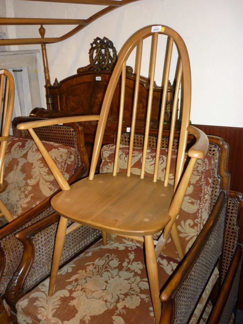 Ercol light ash stickback armchair and another similar: Ercol light ash stickback armchair and another similar Ercol rocking chair
