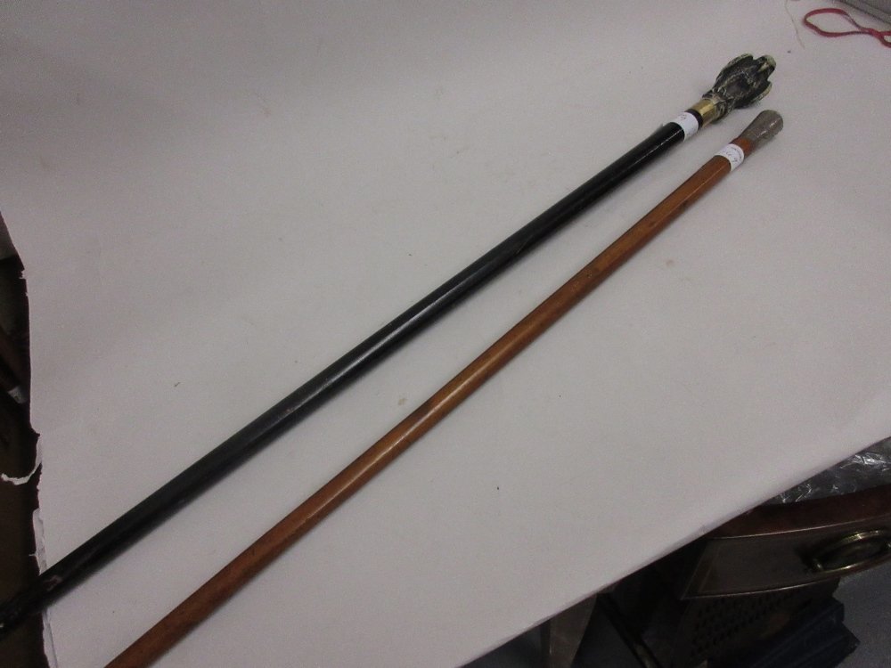 Silver topped Malacca walking cane and another walking (1 of 1)