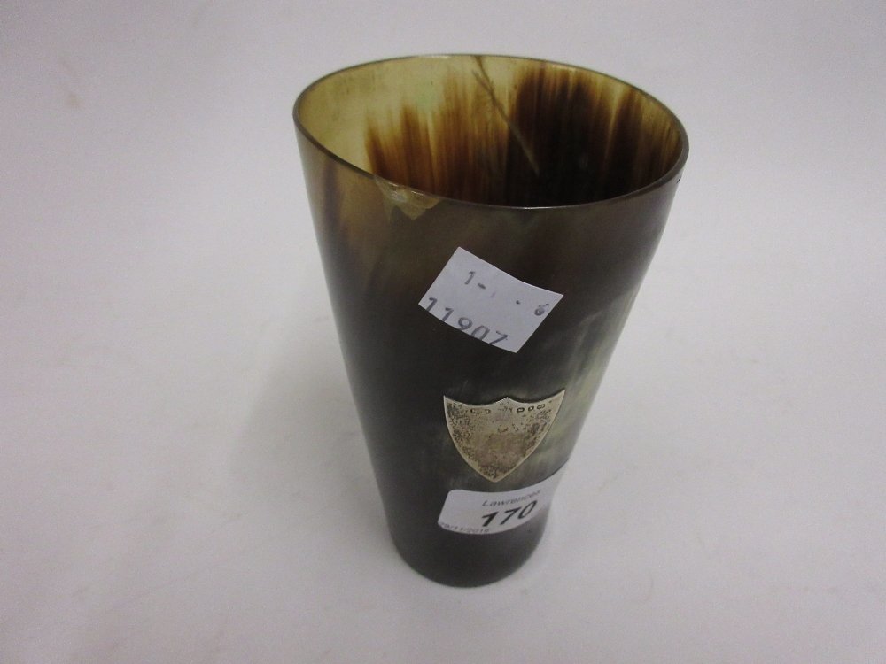 Silver mounted horn beaker with glass inset base (a/f) (1 of 1)