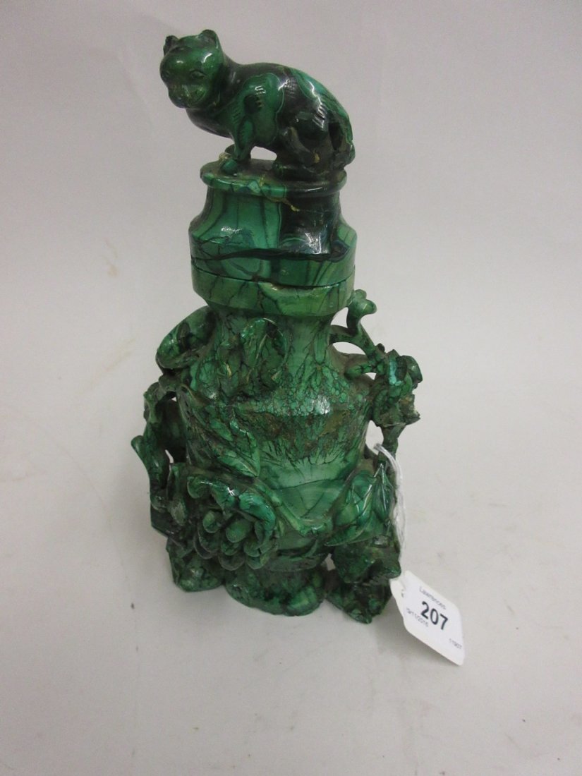 Chinese carved malachite vase and cover decorated in (1 of 1)
