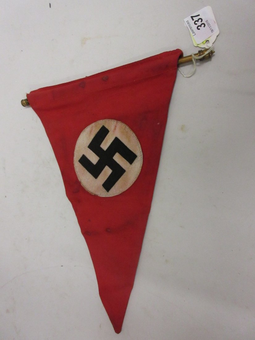 Third Reich NSDAP pennant double sided with brass bar: Third Reich NSDAP pennant double sided with brass bar