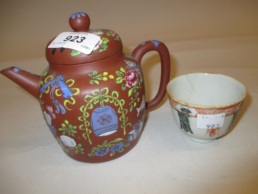 Chinese terracotta enamel decorated teapot together (1 of 9)