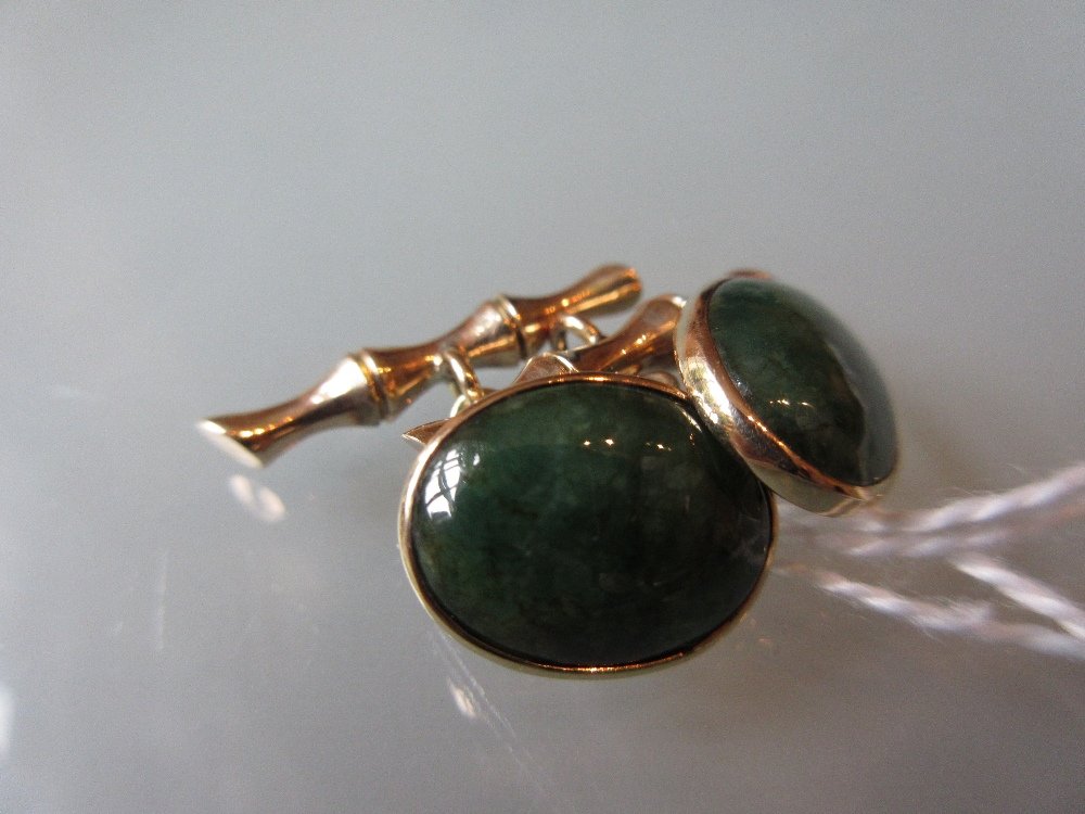 Pair of 14ct gold and jade bamboo design cufflinks (1 of 1)