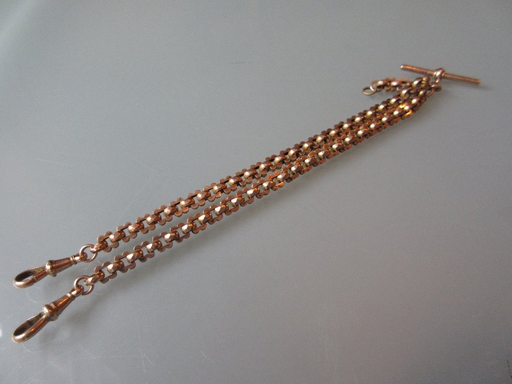 Victorian 9ct gold double Albert watch chain with bar (1 of 1)