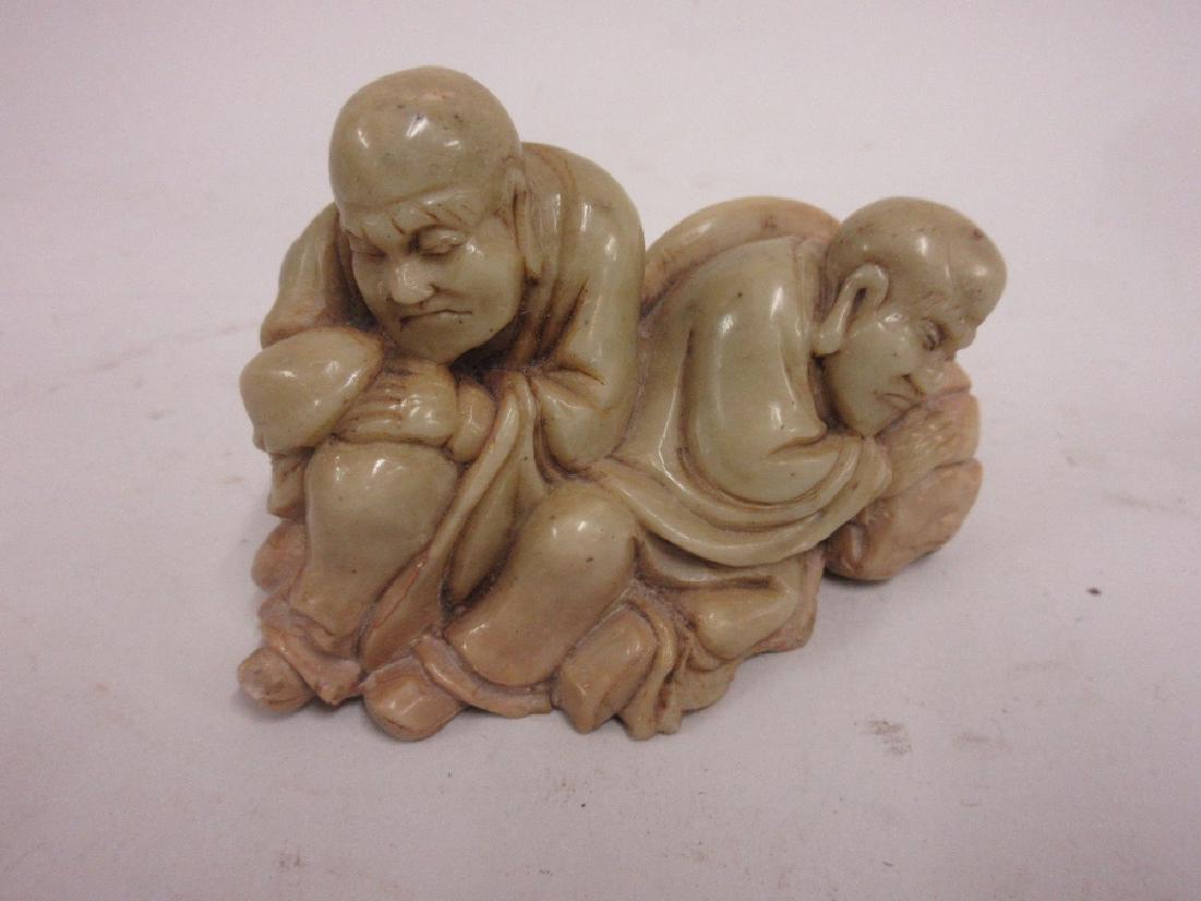 Chinese carved soapstone group of two monks, 3.75ins (1 of 1)