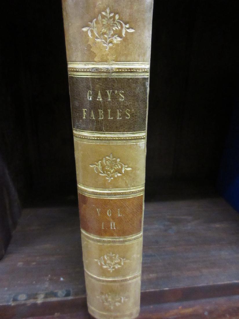 Two volumes bound as one ' Fables ' by John Gay, 1793: Two volumes bound as one ' Fables ' by John Gay, 1793 printed for John Stockdale, London with many engravings, twelve by William Blake in half brown leather