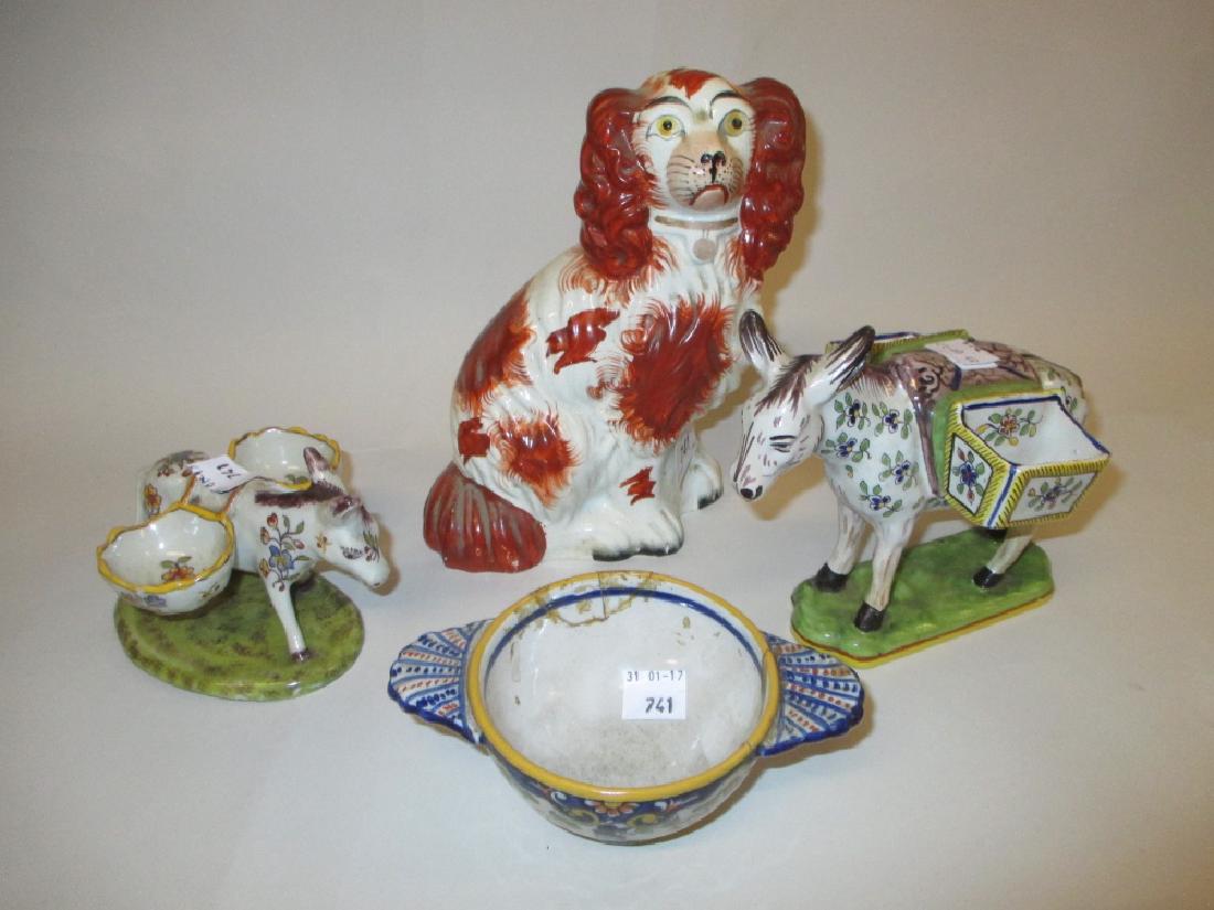 Staffordshire figure of a seated spaniel, two Faience (1 of 1)