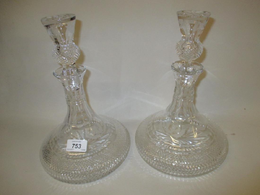 Pair of cut glass ships decanters with stoppers (1 of 1)