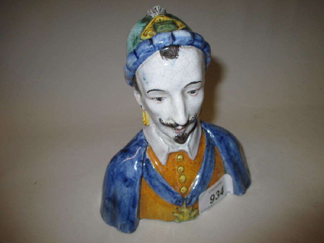 Early to mid 20th Century Faience bust of a gentleman: Early to mid 20th Century Faience bust of a gentleman marked H.B. H III Rex, 5.75ins high