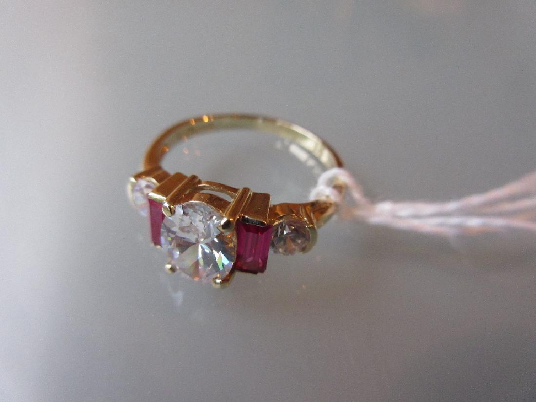 14ct Yellow gold ring set two small pink rubies and (1 of 1)