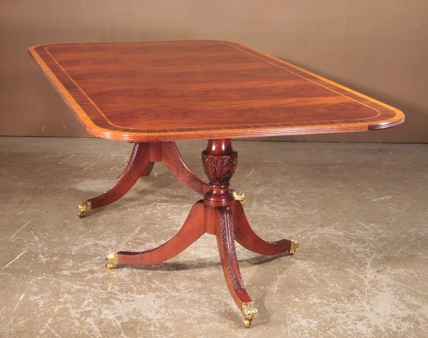 Two pedestal Sheraton style mahogany dining table