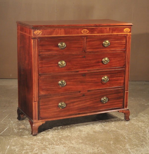 Sheraton mahogany chest with satinwood shell and