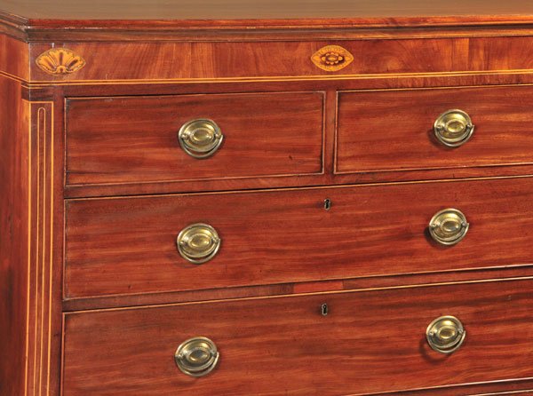 Sheraton mahogany chest with satinwood shell and - 2
