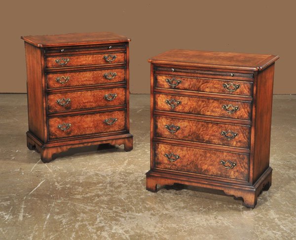 Pair of English burl walnut bachelor's chests wit