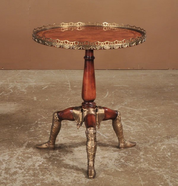 Bronze mounted burl walnut Isle of Man tripod tab