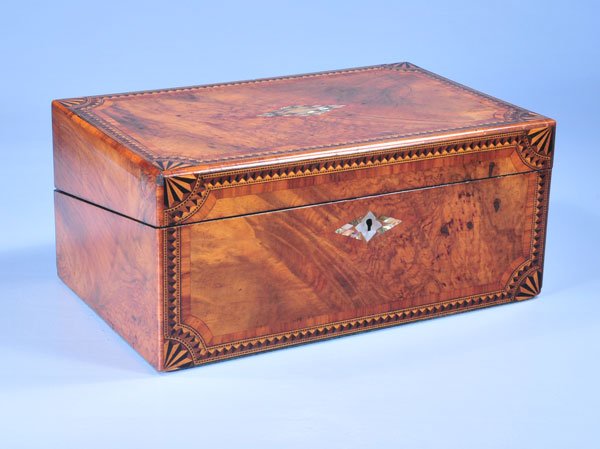 English walnut lap desk with quarter fan satinwoo