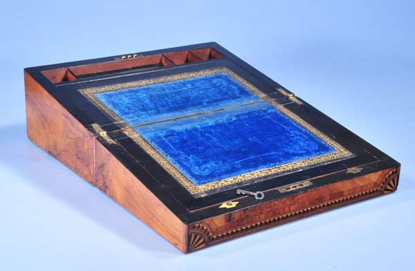 English walnut lap desk with quarter fan satinwoo - 2