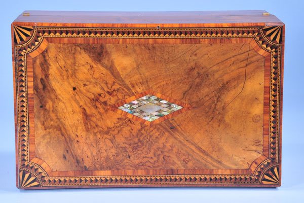 English walnut lap desk with quarter fan satinwoo - 3