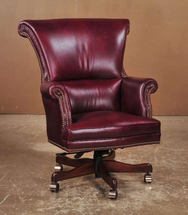 Maroon leather executive swivel desk chair with r