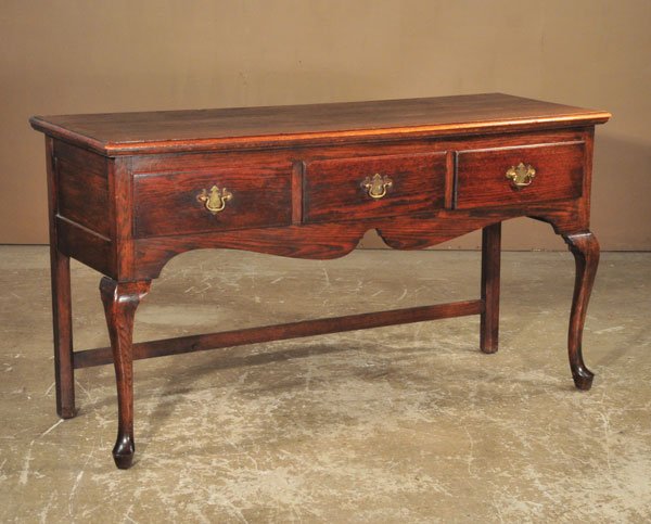 Queen Anne oak Welsh dresser base with three draw