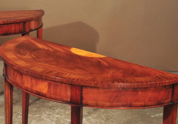 Pair of Sheraton style mahogany demilune console - 2