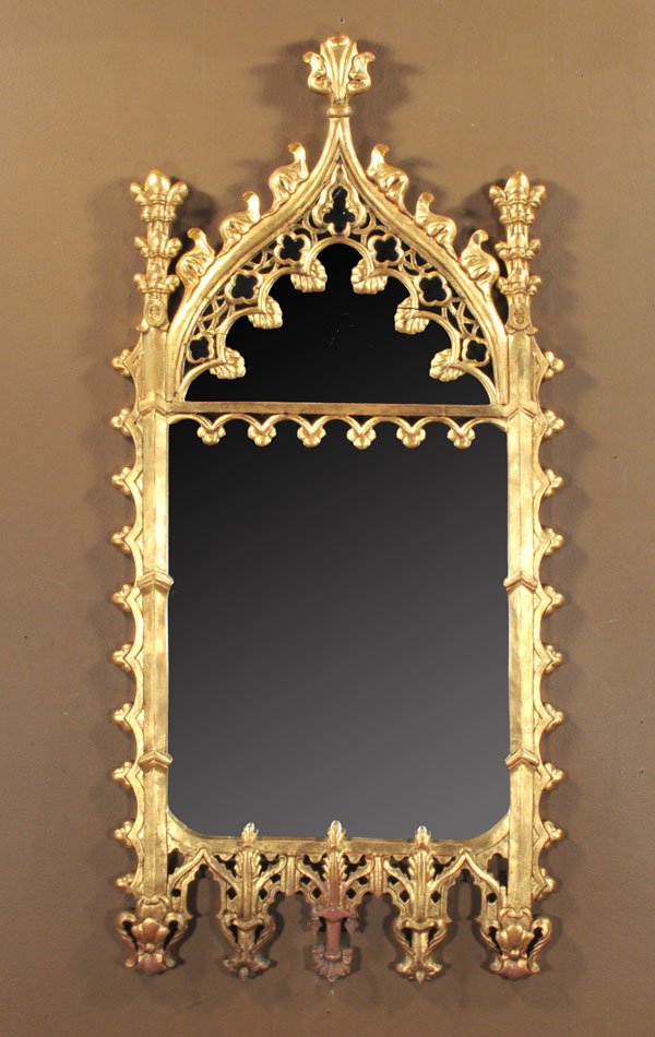 Pair of English gilt mirrors in the Gothic manne