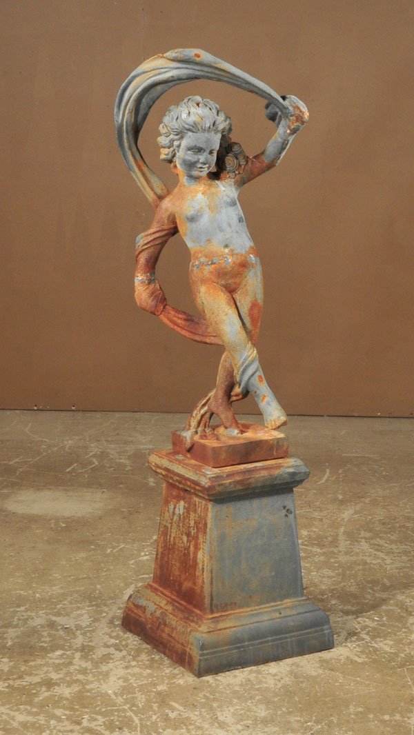 Iron statue of a young girl holding a scarf, 54"