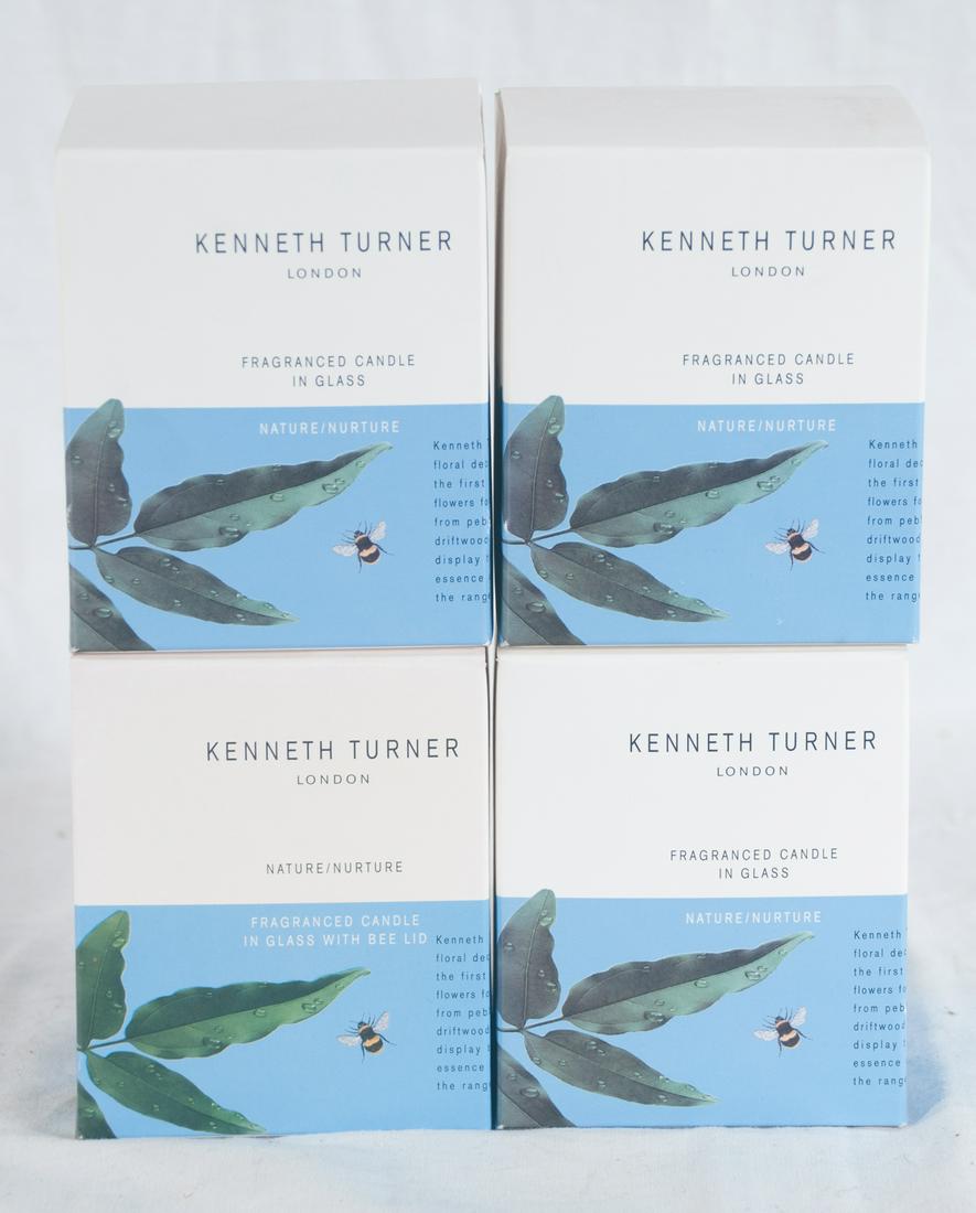 Group of four Kenneth Turner fragranced candles: Group of four Kenneth Turner fragranced candles, one with bee lid