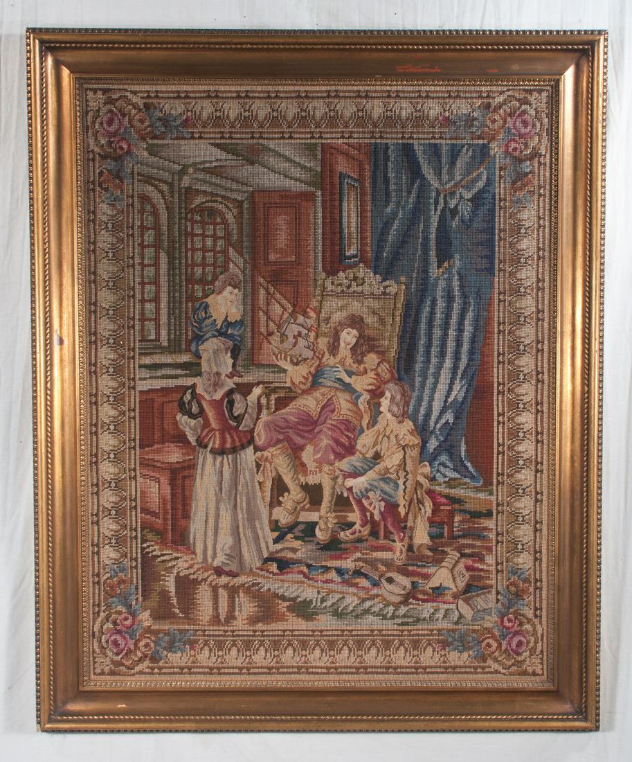 Framed tapestry depicting a seated man (1 of 7)