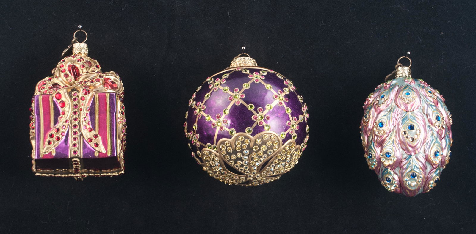 Group of three Jay Strongwater enamel ornaments (1 of 5)