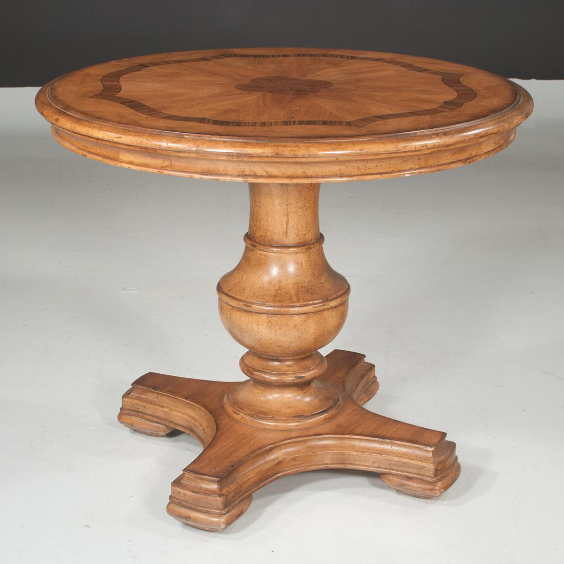 Walnut circular center table with inlaid top (1 of 4)