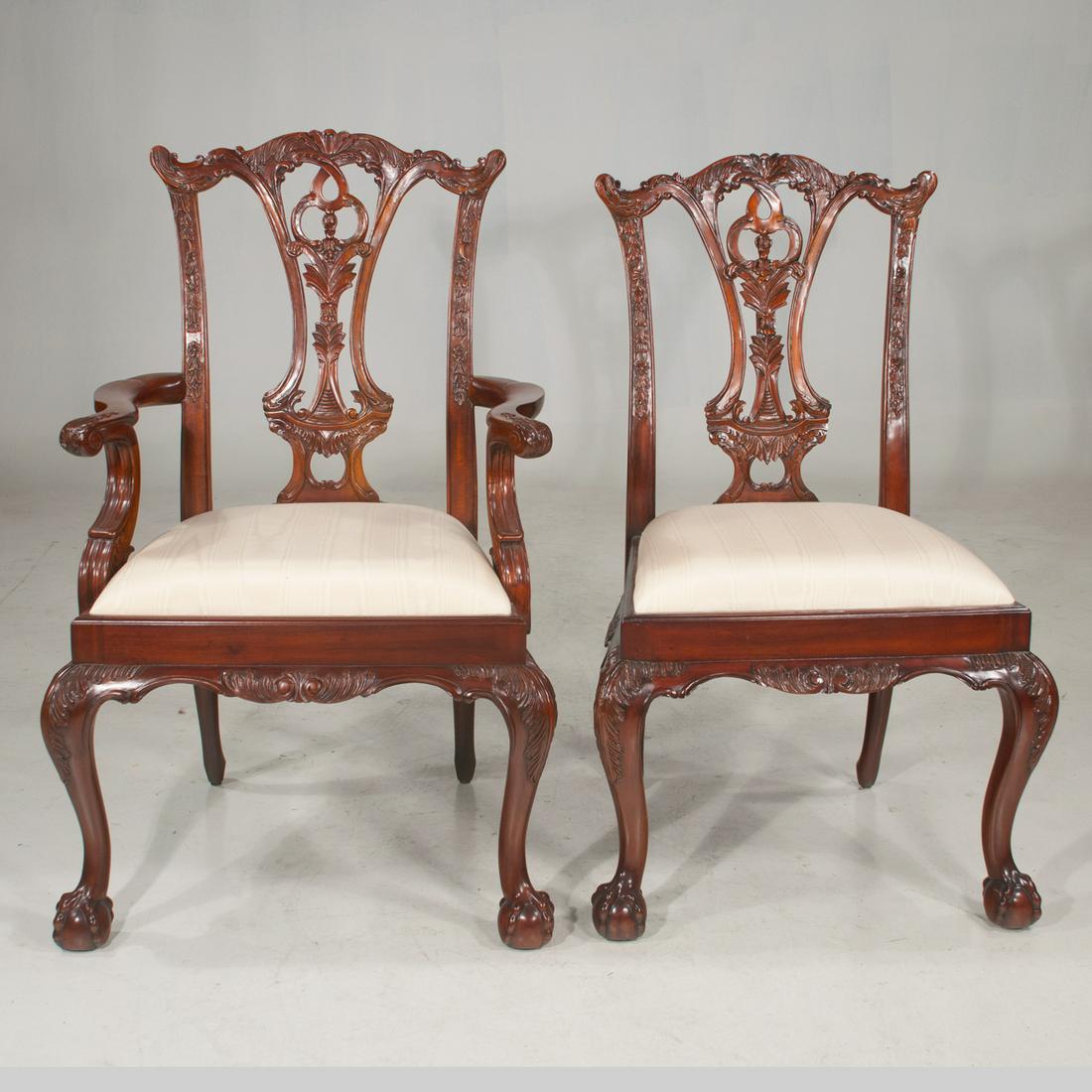 Set of eight Chippendale style mahogany dining chairs (1 of 7)