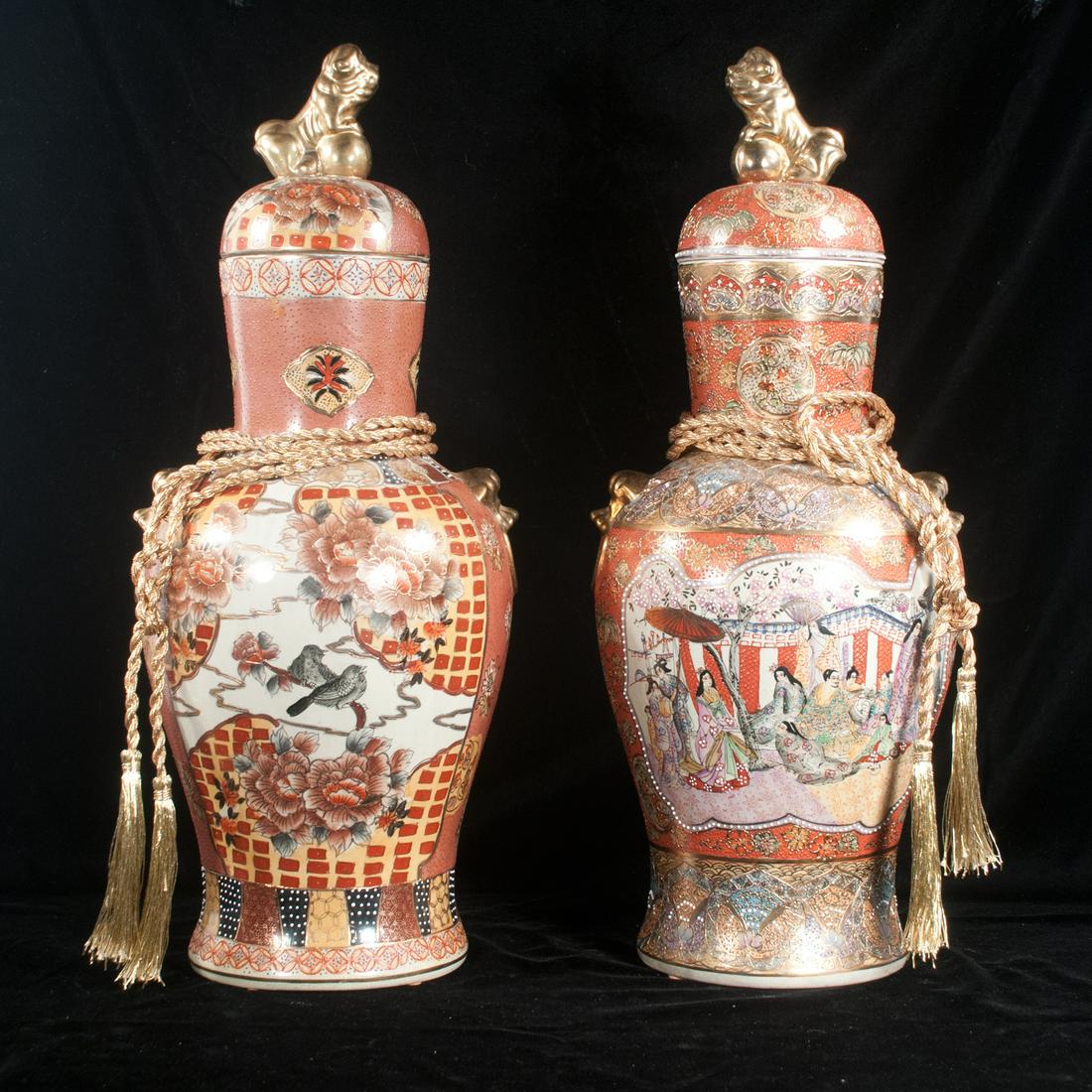 Pair of oriental porcelain multi color urns (1 of 7)