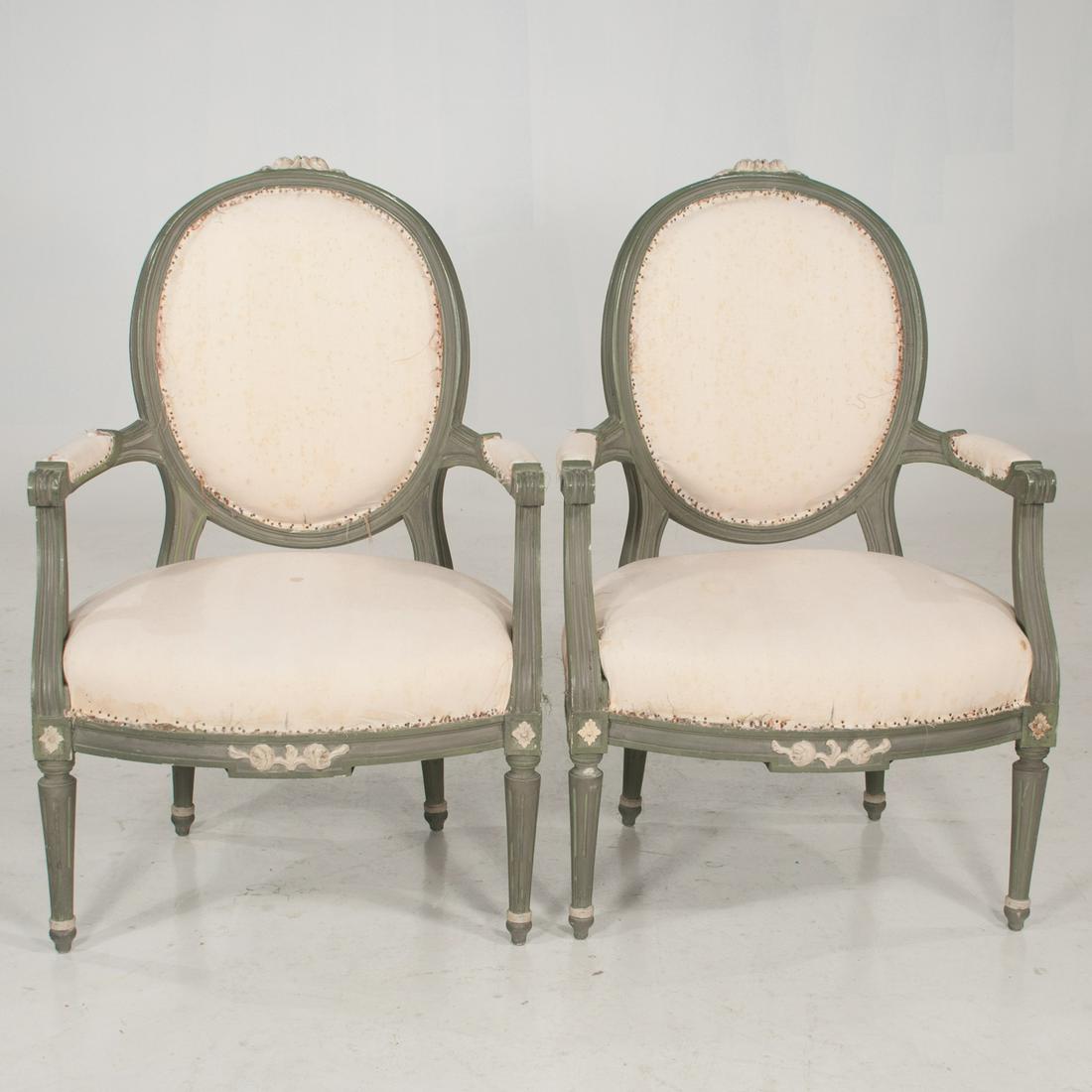 Pair of Louis XVI style painted fauteuils (1 of 7)