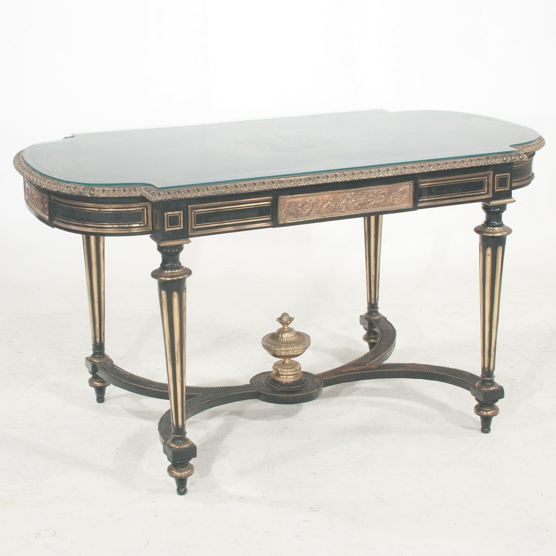 Boulle table having heavy brass inlay in the top (1 of 9)