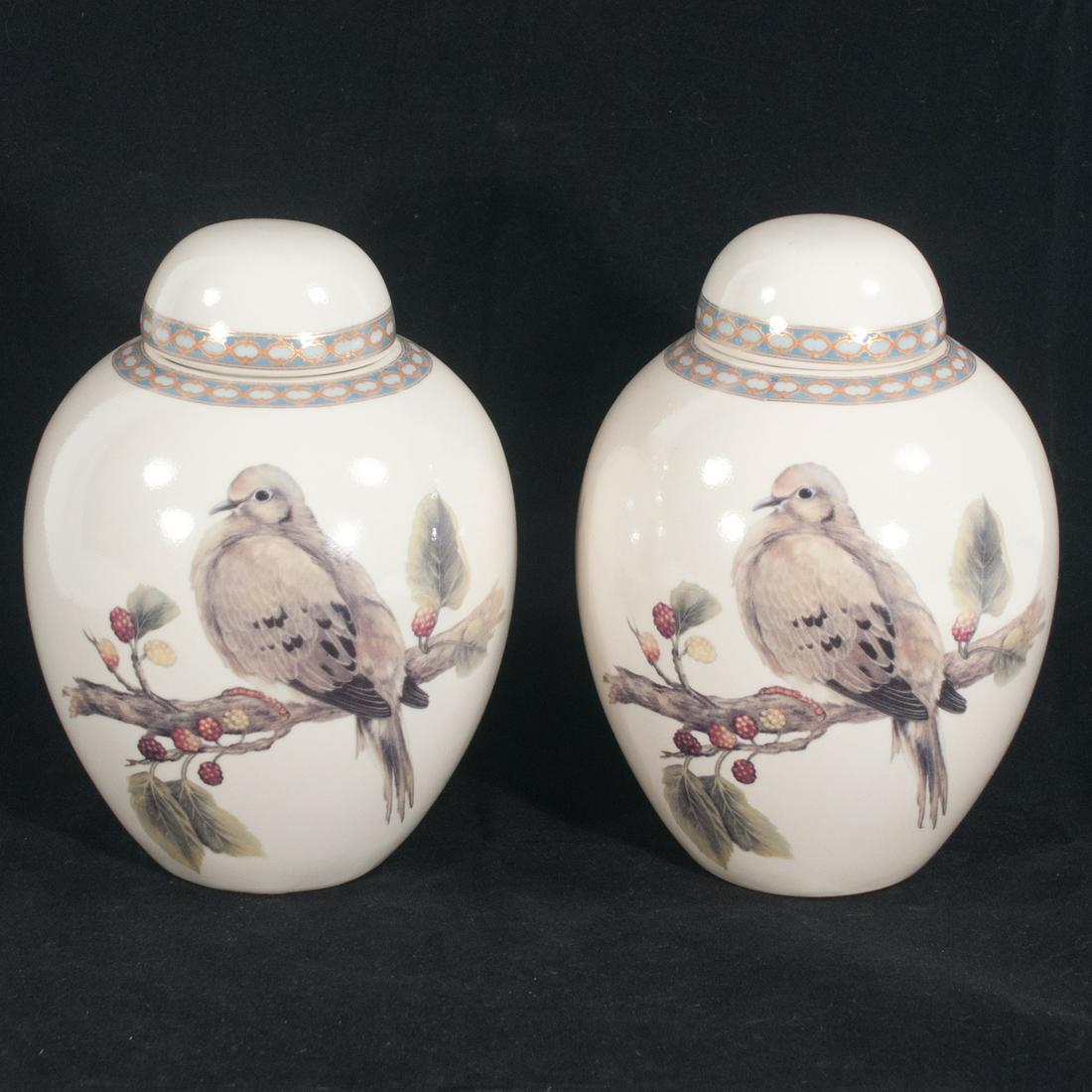 Pair of oriental porcelain covered urns (1 of 3)