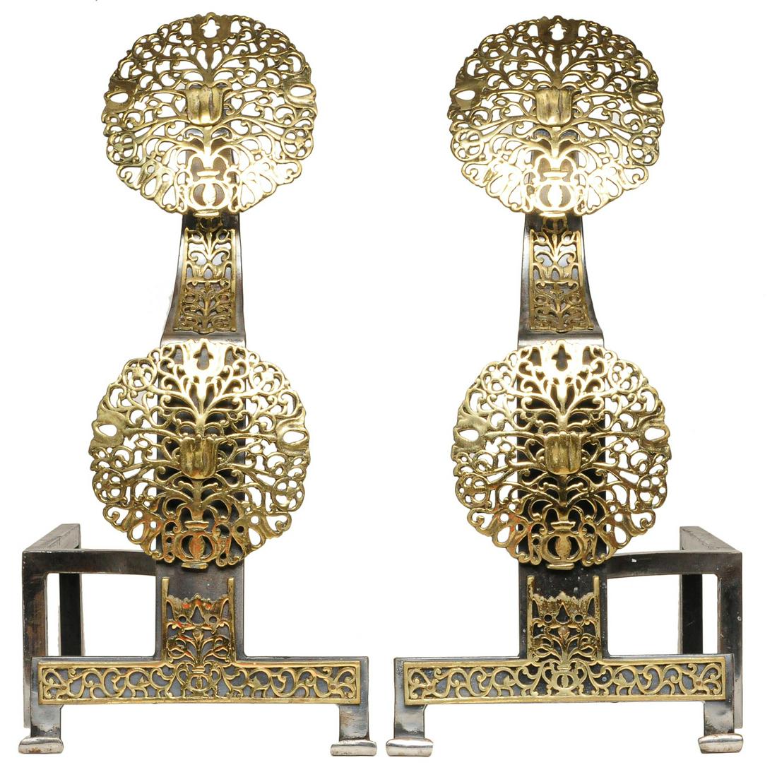 An Arts & Crafts brass and wrought iron andirons (1 of 4)