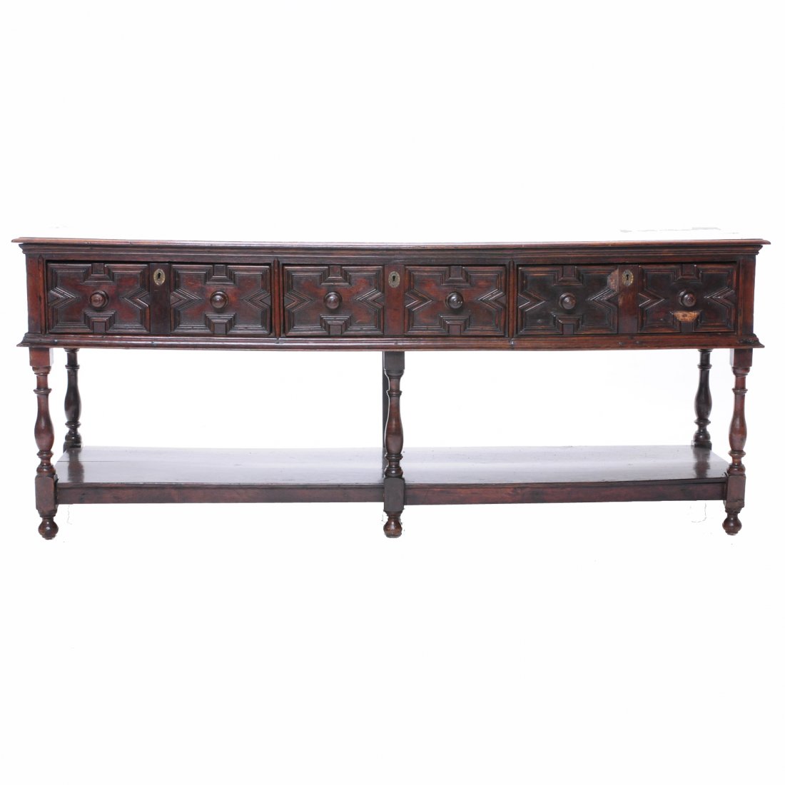 English oak dresser base with three drawers (1 of 6)