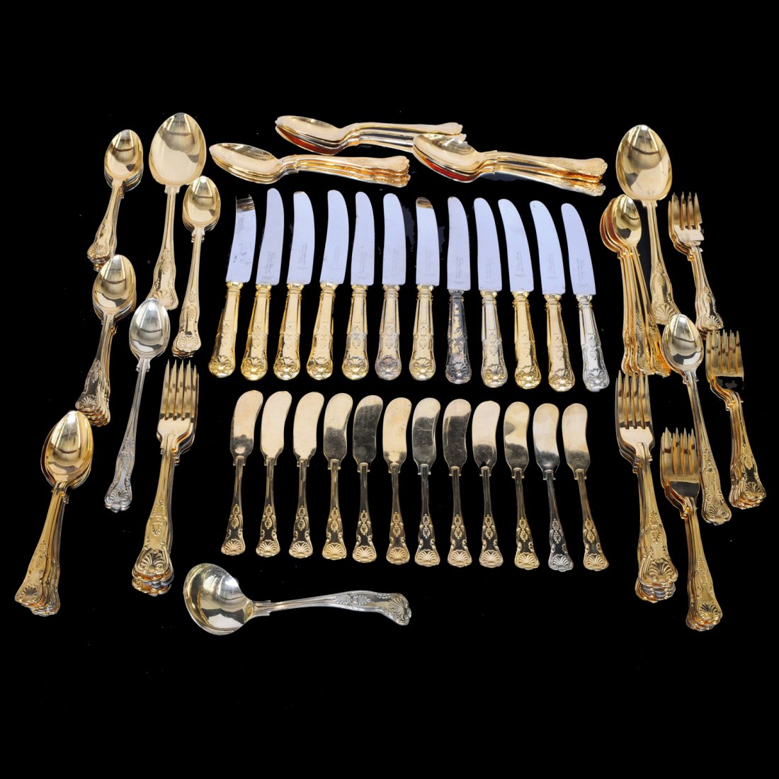 Group of 92 piece of gold washed silver plated flatware (1 of 3)