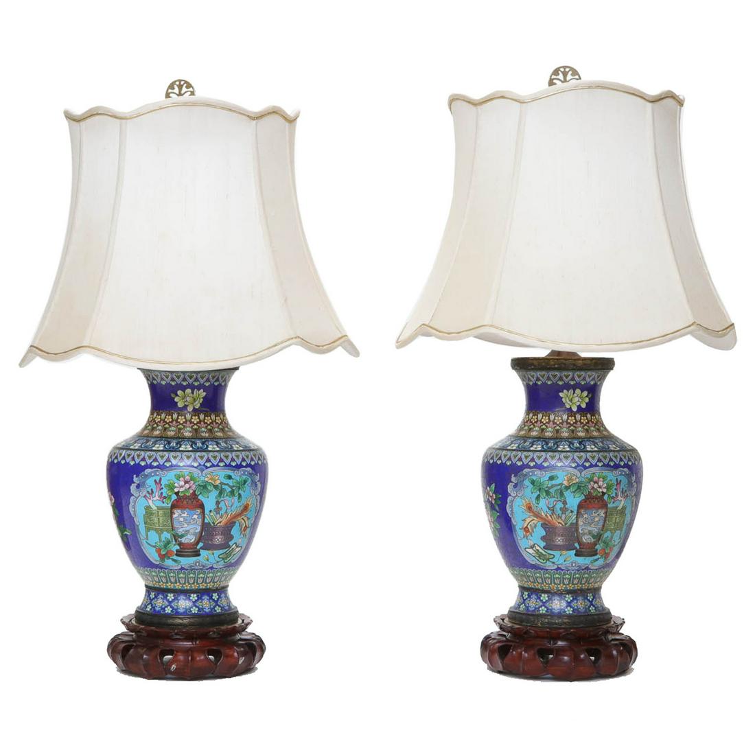 Large cloisonne pair of lamps (1 of 5)